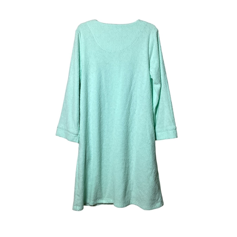 Fundamentals Womens Robe Size Medium Mint Green Floral Snap Front Long Sleeve - Picture 2 of 9